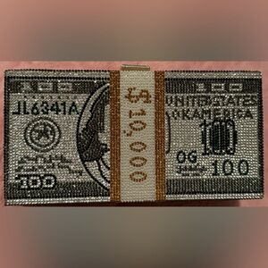 $10,000 rhinestone/bling clutch . Rhinestones and pearls